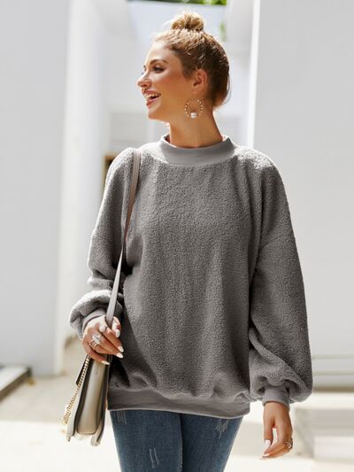 Mock Neck Dropped Shoulder Sweatshirt BLUE ZONE PLANET