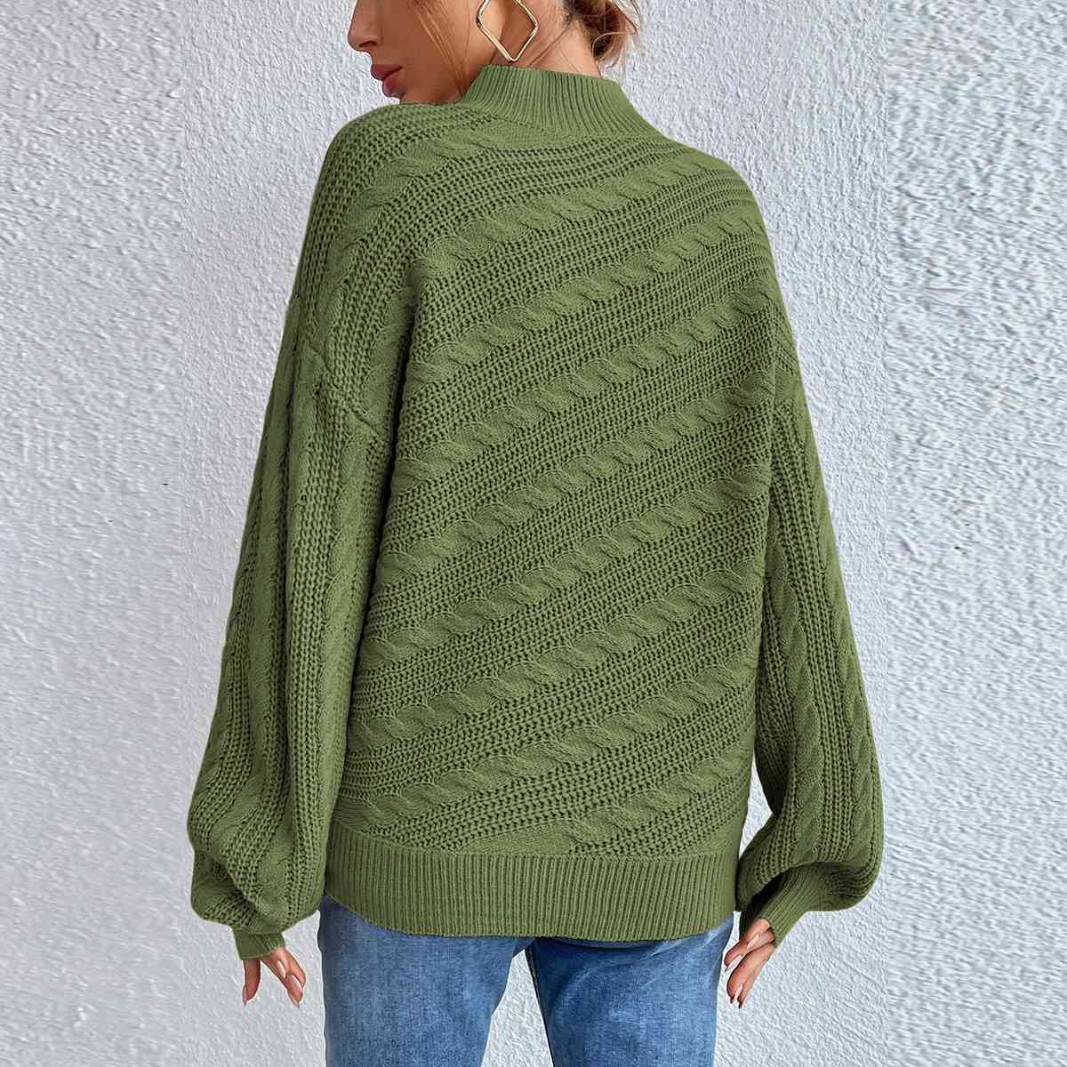 Cable-Knit Mock Neck Long Sleeve Sweater BLUE ZONE PLANET