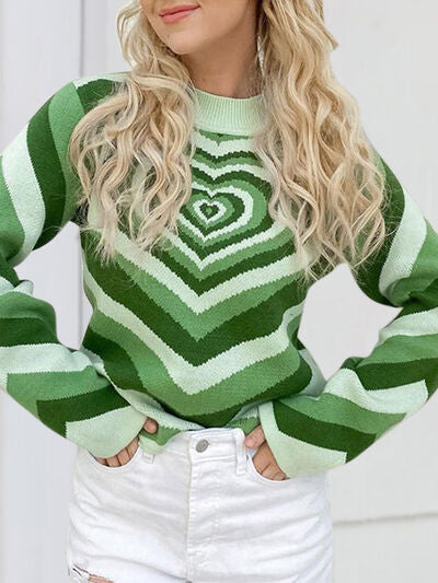 Blue Zone Planet | Heart Mock Neck Long Sleeve Sweater BLUE ZONE PLANET