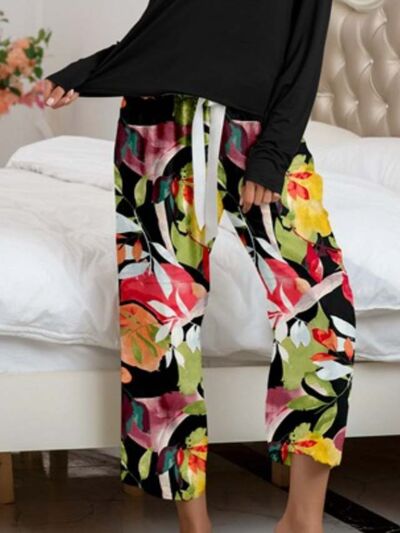 Blue Zone Planet |  Round Neck Top and Printed Pants Lounge Set BLUE ZONE PLANET