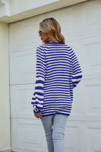 Blue Zone Planet | Striped Button Up Long Sleeve Cardigan BLUE ZONE PLANET