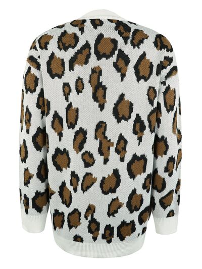 Blue Zone Planet |  Leopard Open Front Dropped Shoulder Cardigan BLUE ZONE PLANET
