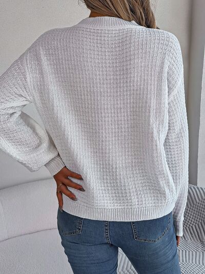 Blue Zone Planet | Cable-Knit Round Neck Long Sleeve Sweater BLUE ZONE PLANET