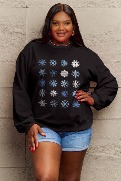 Blue Zone Planet | Simply Love Full Size Snowflakes Round Neck Sweatshirt BLUE ZONE PLANET