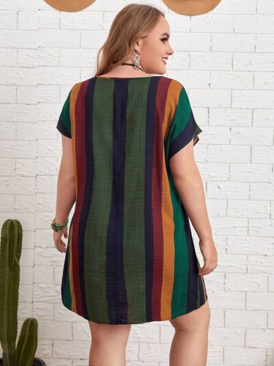 Blue Zone Planet | Plus Size Striped Short Sleeve Mini Dress BLUE ZONE PLANET