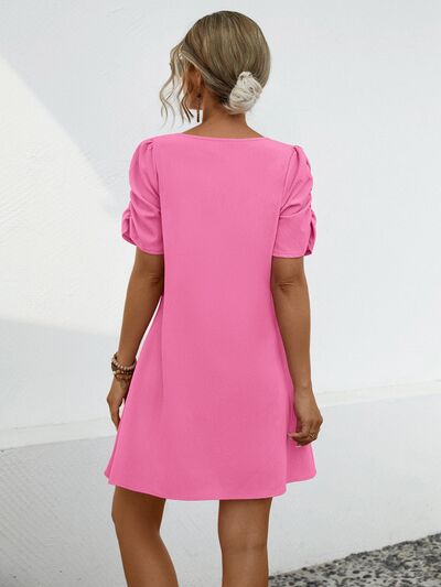 Blue Zone Planet | Chain Notched Short Sleeve Dress BLUE ZONE PLANET