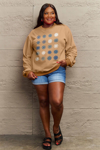 Blue Zone Planet | Simply Love Full Size Snowflakes Round Neck Sweatshirt BLUE ZONE PLANET