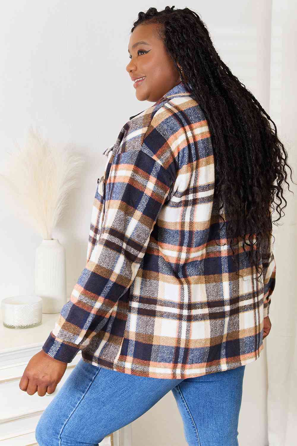 Blue Zone Planet | Double Take Plaid Button Front Shirt Jacket with Breast Pockets BLUE ZONE PLANET