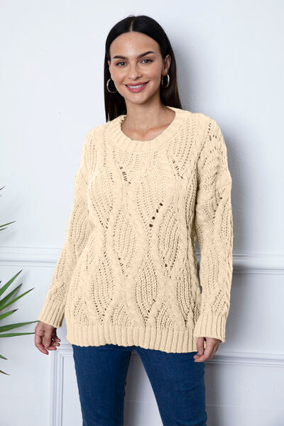 Blue Zone Planet | Round Neck Dropped Shoulder Sweater BLUE ZONE PLANET