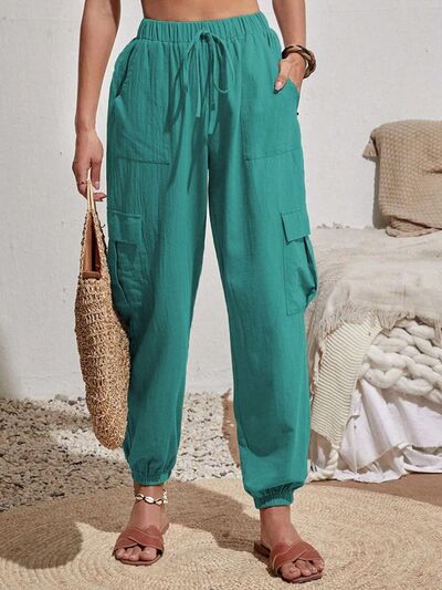 Drawstring Joggers with Cargo Pockets Trendsi