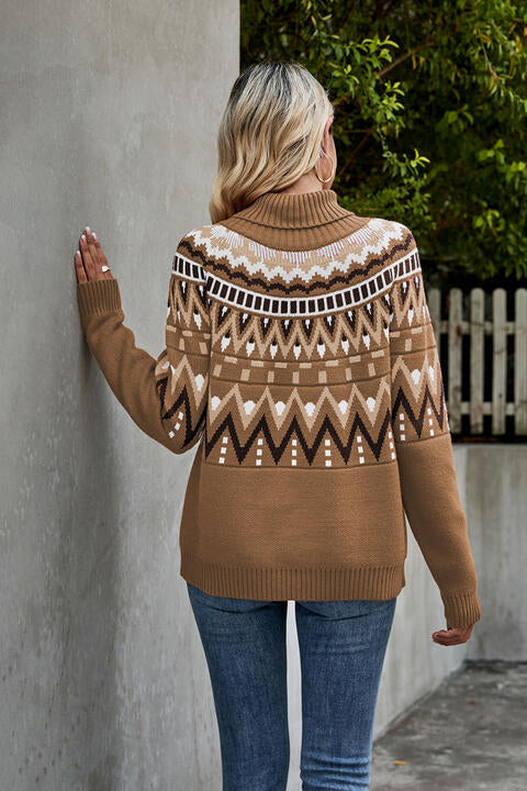Turtleneck Ribbed Trim Sweater BLUE ZONE PLANET