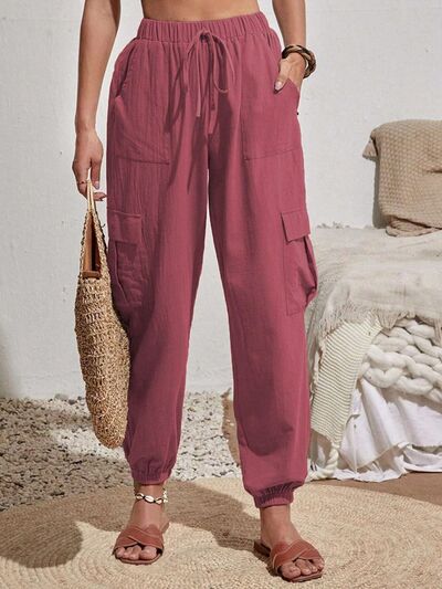Drawstring Joggers with Cargo Pockets Trendsi