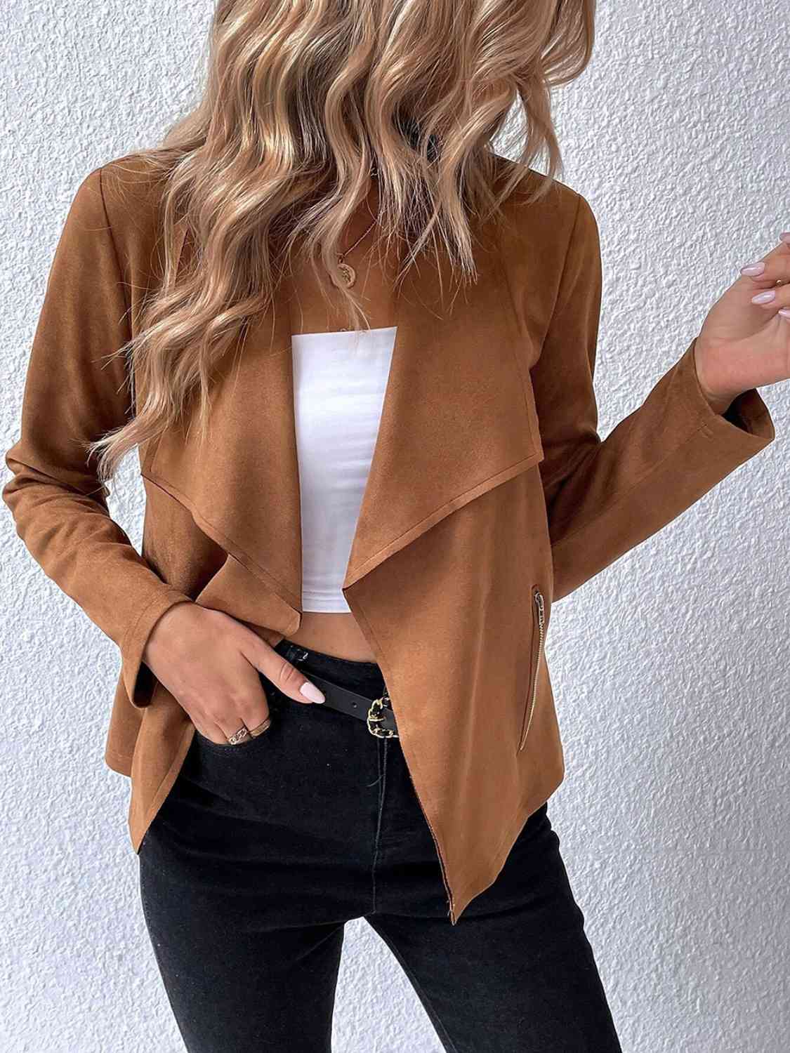 Collared Neck Long Sleeve Jacket BLUE ZONE PLANET