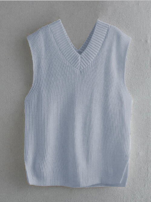 Ribbed V-Neck Sleeveless Sweater Vest BLUE ZONE PLANET