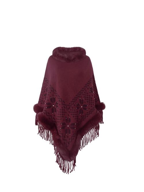 Fringe Geometric Cape Sleeve Poncho BLUE ZONE PLANET