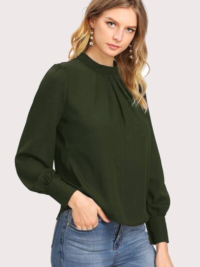 Blue Zone Planet | Mock Neck Lantern Sleeve Shirt BLUE ZONE PLANET