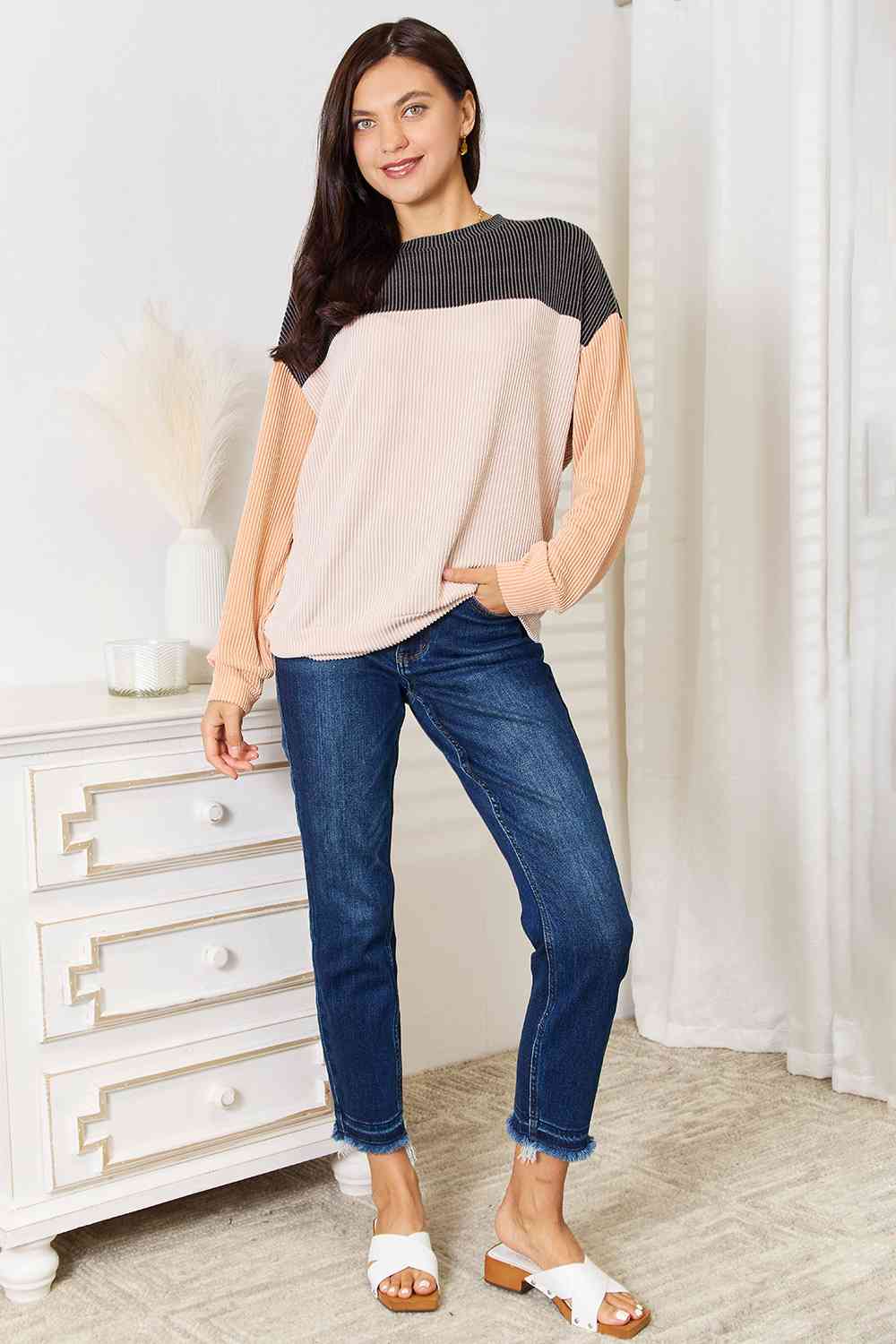 Blue Zone Planet | Double Take Color Block Dropped Shoulder T-Shirt BLUE ZONE PLANET