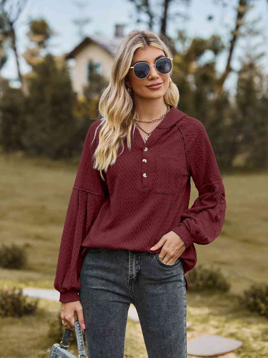 Cable-Knit Dropped Shoulder Hoodie BLUE ZONE PLANET