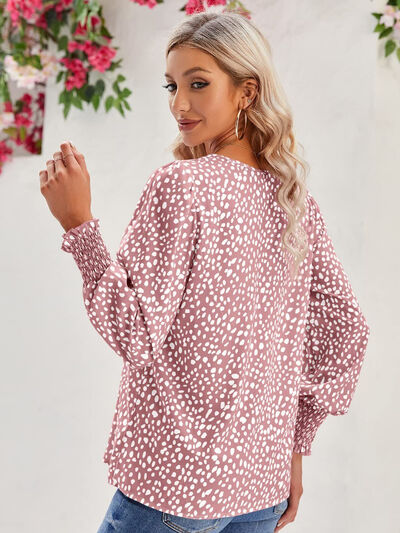 Blue Zone Planet | Printed V-Neck Lantern Sleeve Blouse BLUE ZONE PLANET