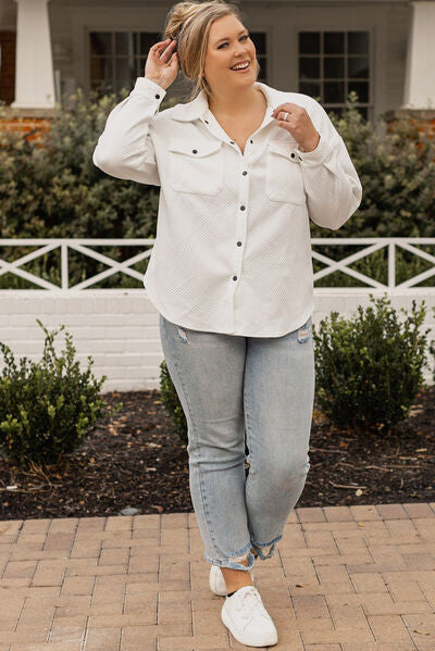 Blue Zone Planet | Plus Size Snap Down Dropped Shoulder Jacket BLUE ZONE PLANET