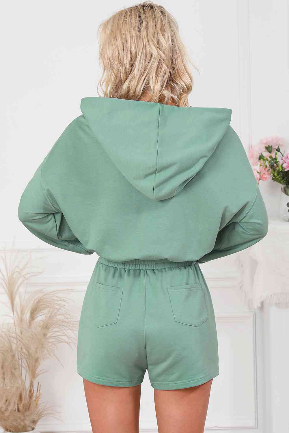 Drawstring Waist Hooded Romper with Pockets BLUE ZONE PLANET
