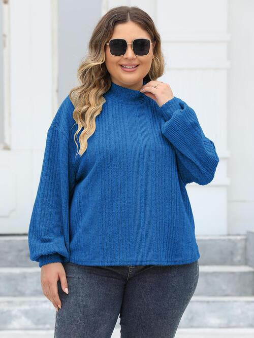Plus Size Mock Neck Long Sleeve Knit Top BLUE ZONE PLANET