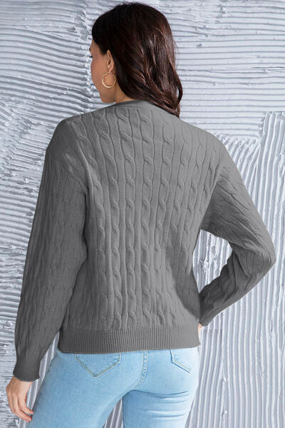Blue Zone Planet | Cable-Knit Button Up Dropped Shoulder Cardigan BLUE ZONE PLANET