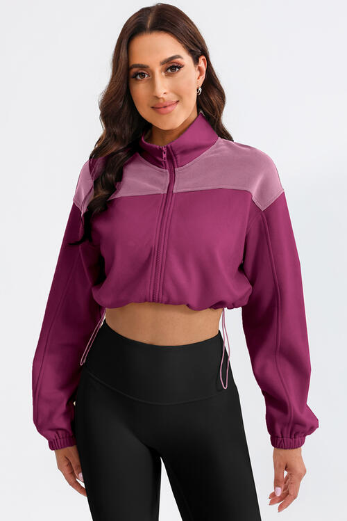 Contrast Drawstring Zip Up Jacket BLUE ZONE PLANET