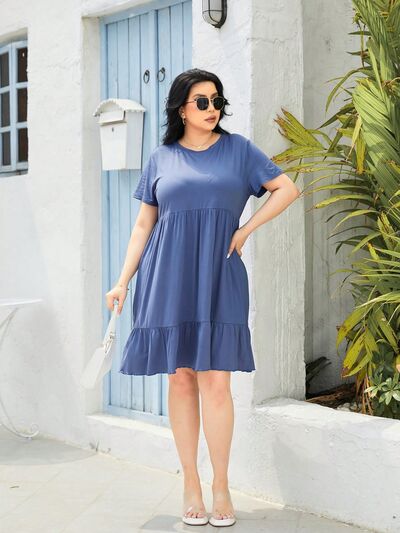 Blue Zone Planet | Plus Size Round Neck Short Sleeve Dress BLUE ZONE PLANET
