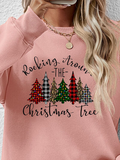 Blue Zone Planet | Christmas Tree Graphic Round Neck Sweatshirt BLUE ZONE PLANET
