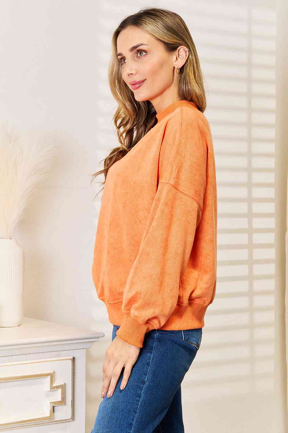 Basic Bae Round Neck Dropped Shoulder Sweatshirt BLUE ZONE PLANET