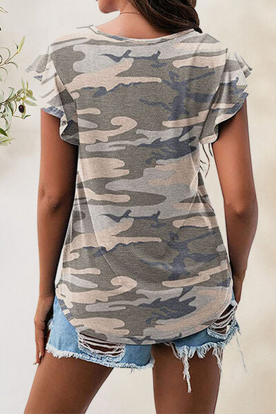 Printed Round Neck Short Sleeve T-Shirt BLUE ZONE PLANET