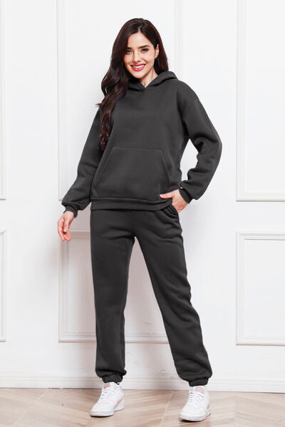 Blue Zone Planet | Drop Shoulder Long Sleeve Hoodie and Pants Set BLUE ZONE PLANET