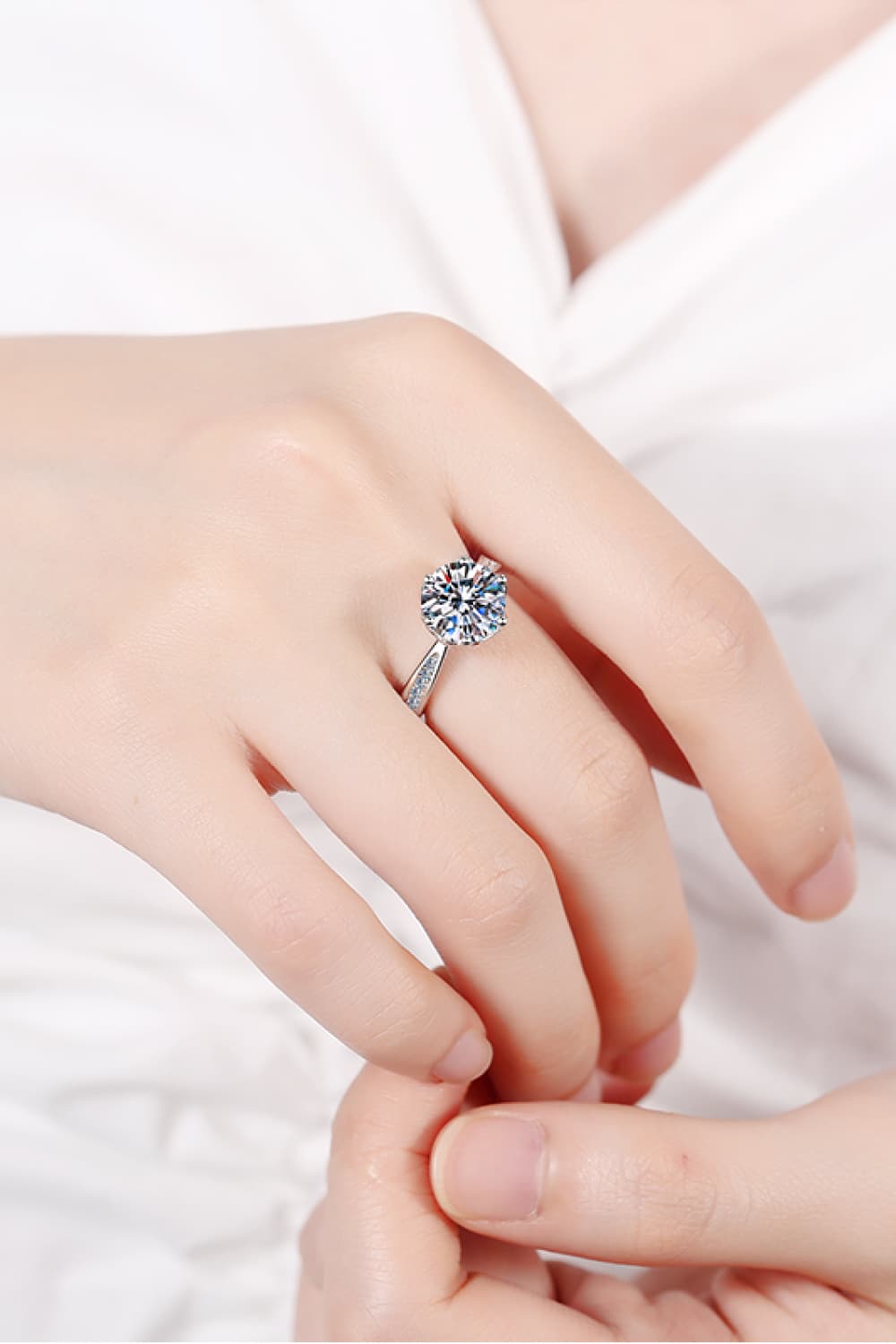 3 Carat Moissanite Rhodium-Plated Side Stone Ring BLUE ZONE PLANET