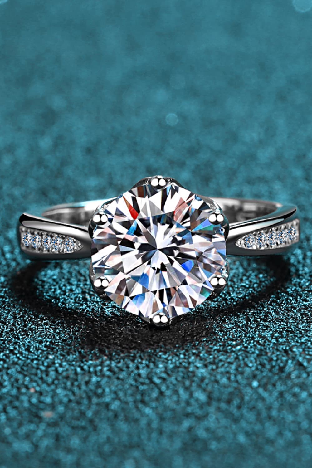 3 Carat Moissanite Rhodium-Plated Side Stone Ring BLUE ZONE PLANET