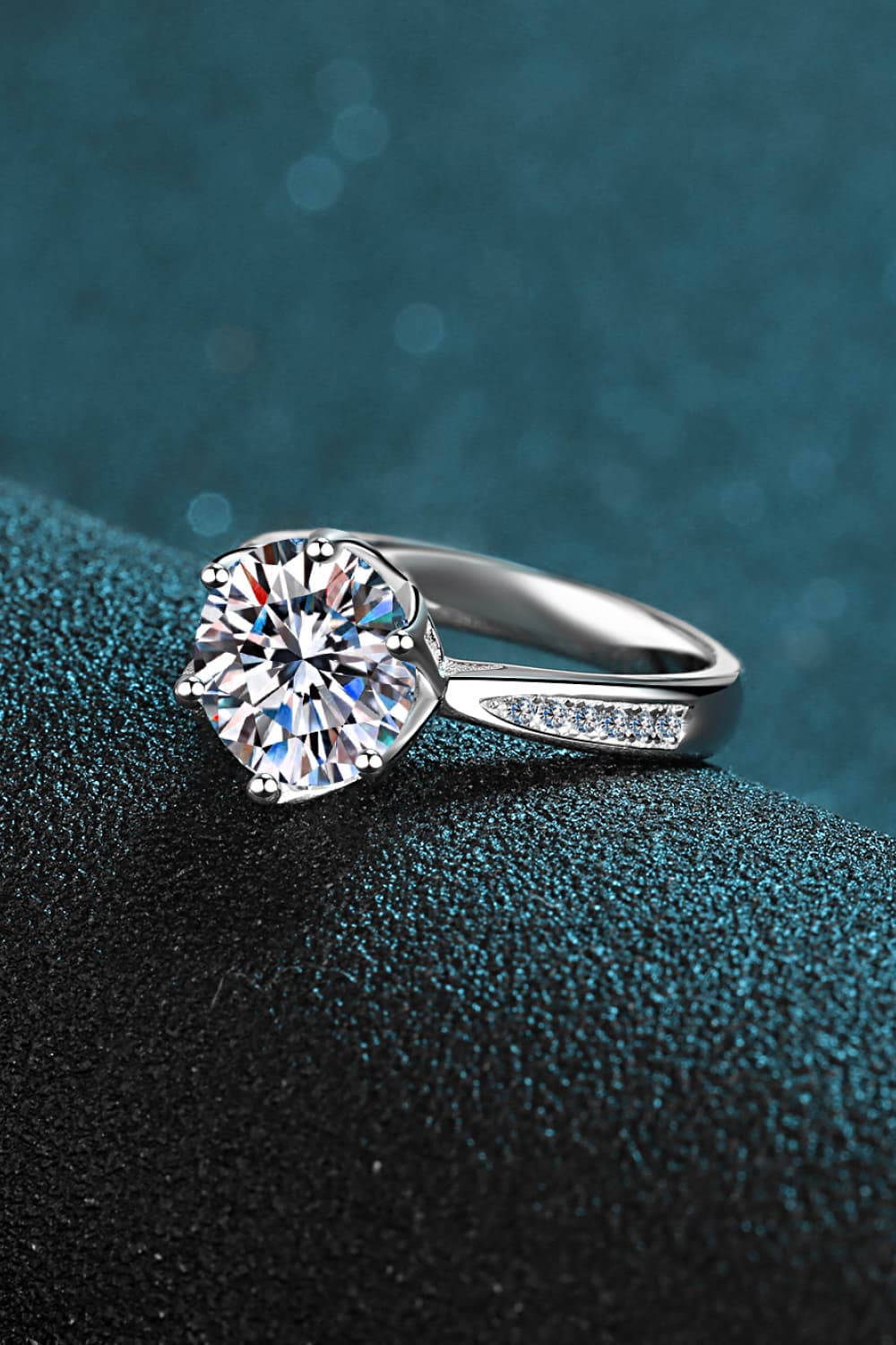 3 Carat Moissanite Rhodium-Plated Side Stone Ring BLUE ZONE PLANET