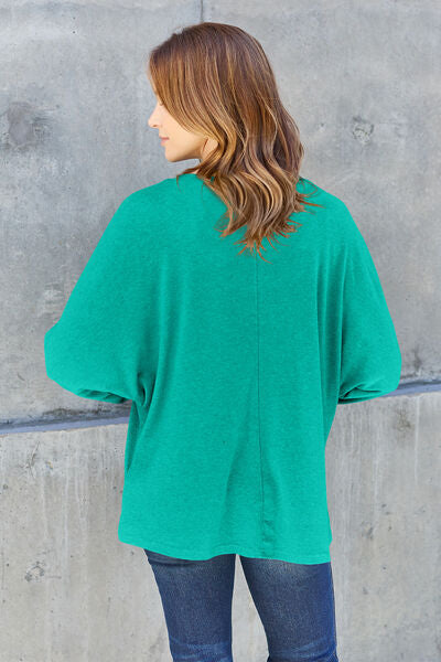 Double Take Full Size Round Neck Long Sleeve T-Shirt BLUE ZONE PLANET