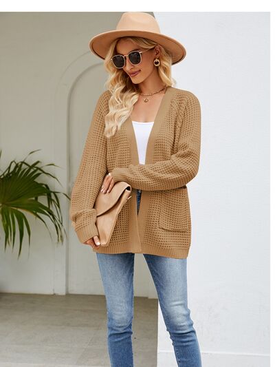 Open Front Raglan Sleeve Pocketed Cardigan BLUE ZONE PLANET