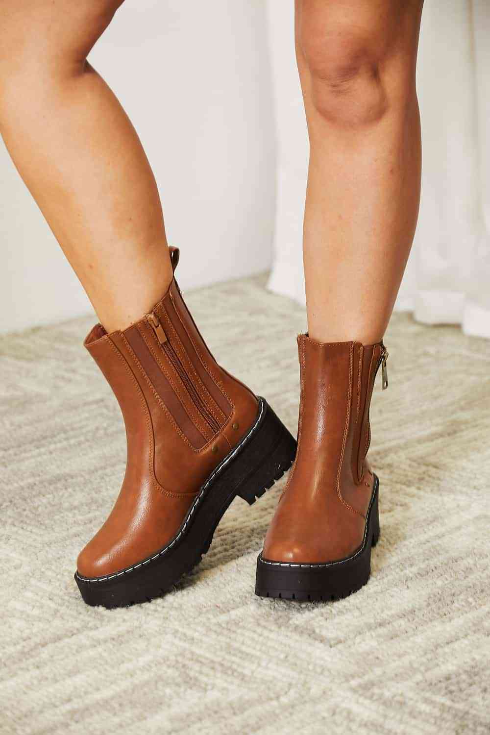 Forever Link Side Zip Platform Boots BLUE ZONE PLANET