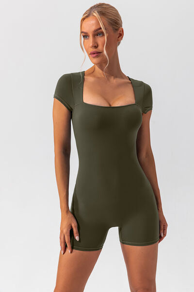 Blue Zone Planet | Square Neck Cap Sleeve Active Romper BLUE ZONE PLANET
