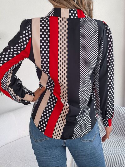Blue Zone Planet | Polka Dot Contrast Long Sleeve Shirt BLUE ZONE PLANET