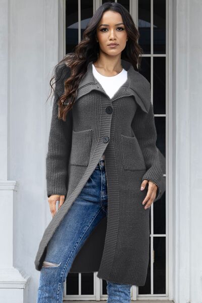 Blue Zone Planet | Pocketed Button Up Collared Neck Cardigan BLUE ZONE PLANET