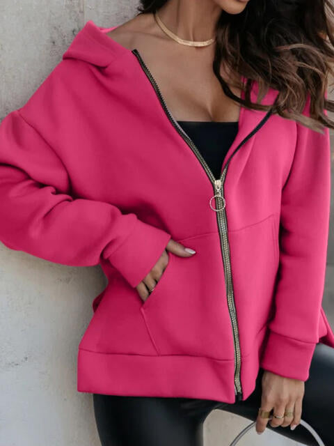 Blue Zone Planet | Zip-Up Slit Hoodie with Pockets BLUE ZONE PLANET