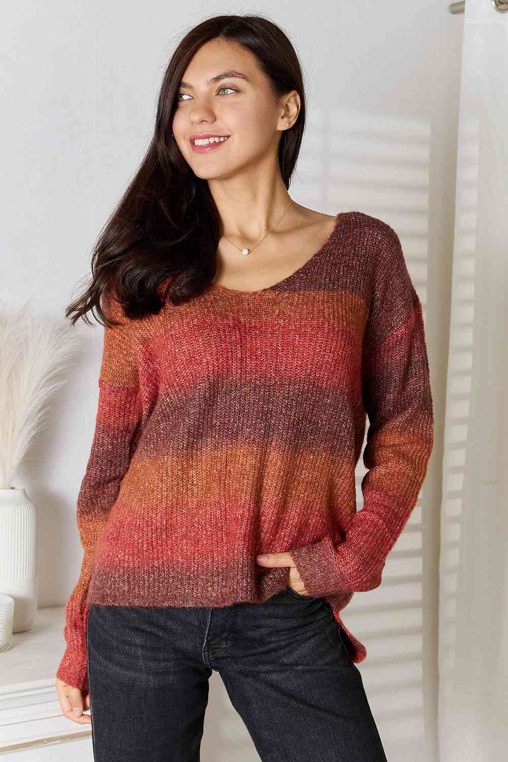 Gradient V-Neck Sweater BLUE ZONE PLANET