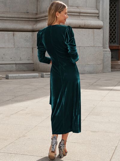 Blue Zone Planet | Surplice Puff Sleeve Midi Dress BLUE ZONE PLANET