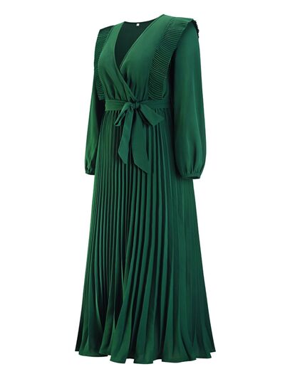 Blue Zone Planet | Pleated Surplice Tie Waist Maxi Dress BLUE ZONE PLANET
