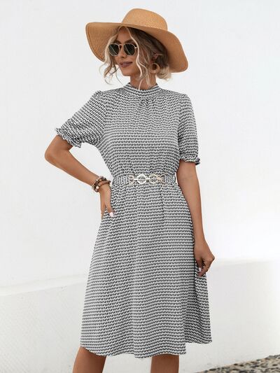 Blue Zone Planet | Printed Mock Neck Flounce Sleeve Dress BLUE ZONE PLANET