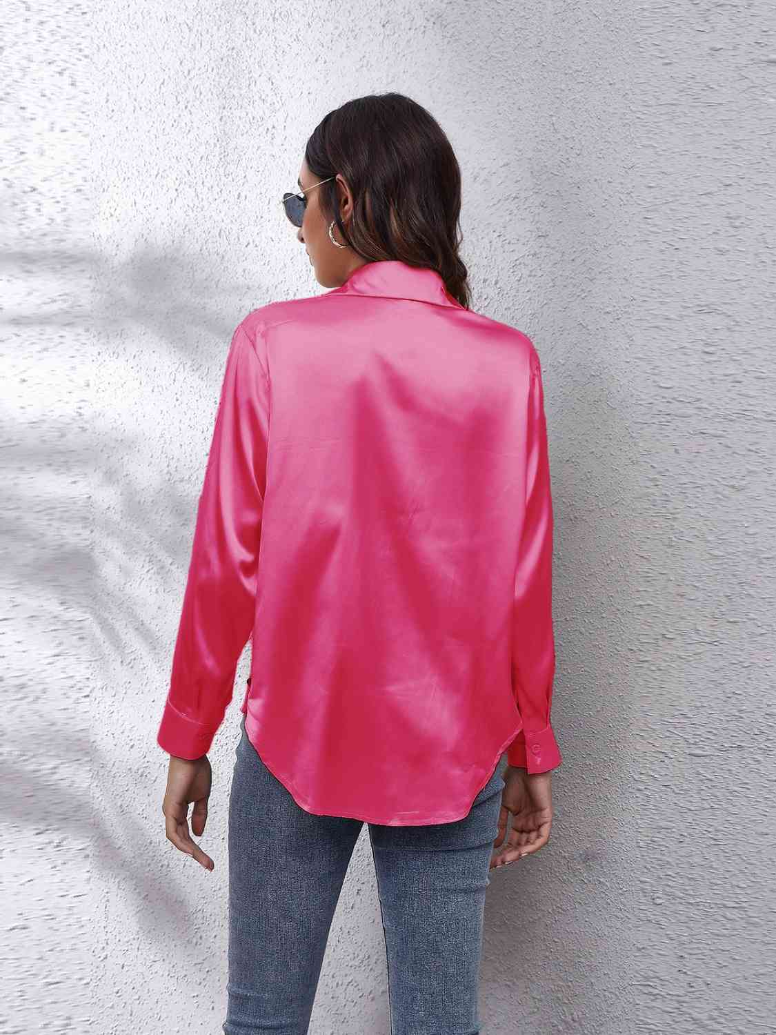Collared Neck Buttoned Long Sleeve Shirt BLUE ZONE PLANET