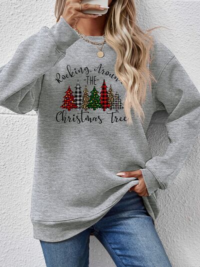 Blue Zone Planet | Christmas Tree Graphic Round Neck Sweatshirt BLUE ZONE PLANET
