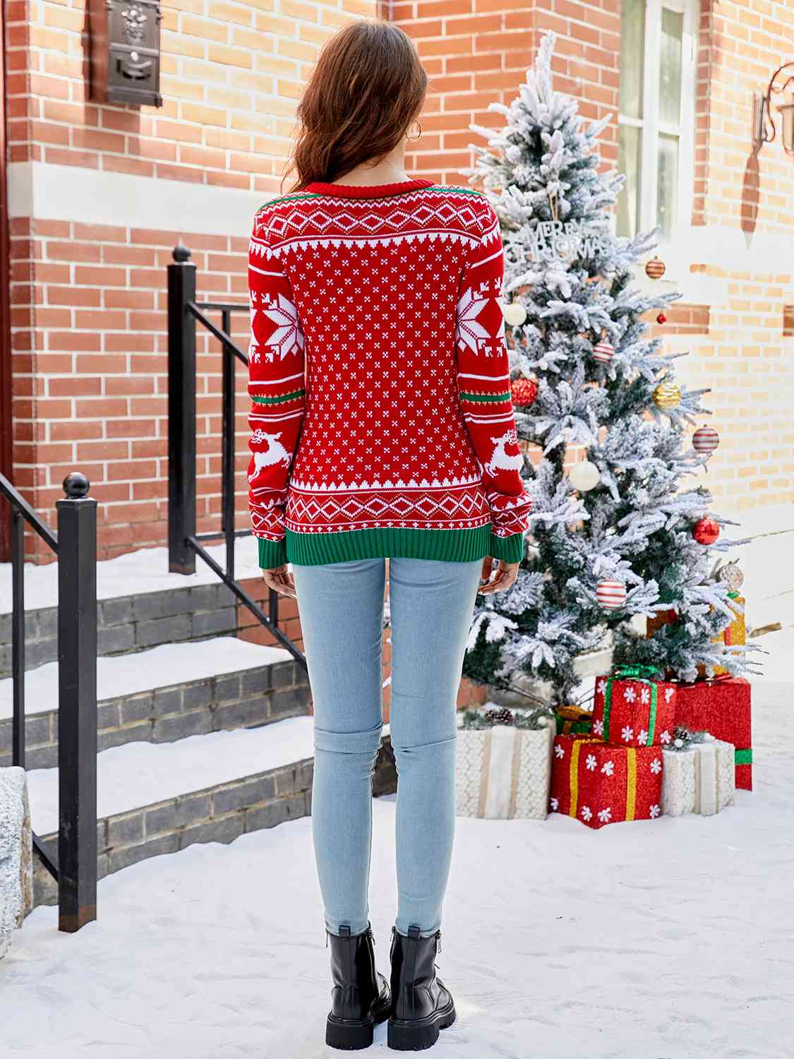 Letter Graphic Round Neck Long Sleeve Sweater BLUE ZONE PLANET